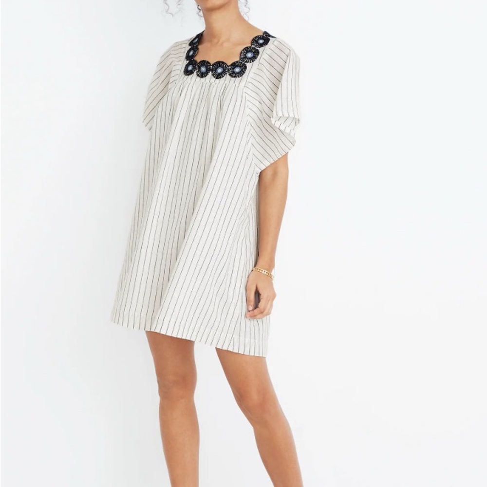 Madewell Striped Mini Dress with Black Floral Detail